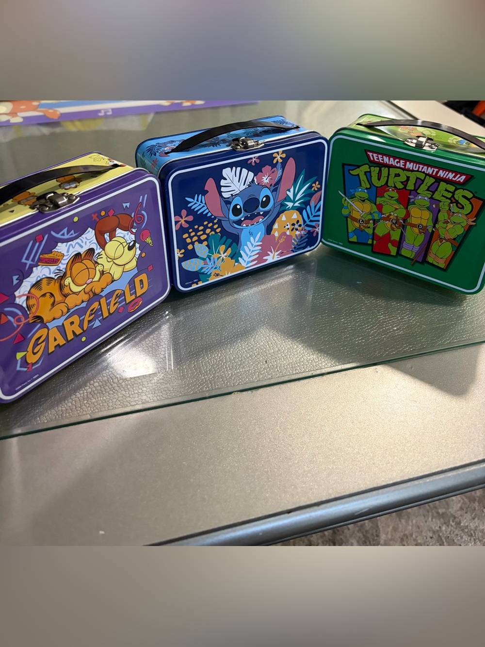 Blue Stitch, TMNT & Garfield Kids Metal Lunchbox - Cute Tropical Design 4.5x5.5.